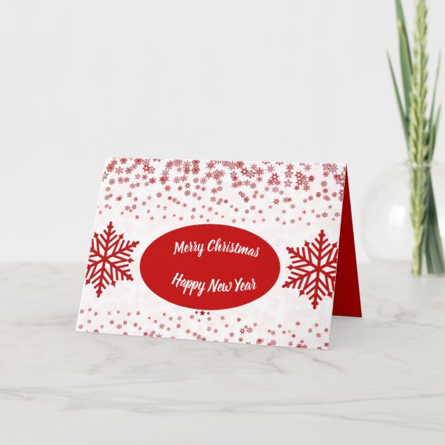 Custom Kid's Red White Merry Christmas Snowflakes  Holiday Card (Front)