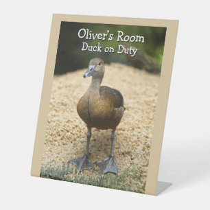 Custom Kids Room Duck on Duty Name Design Pedestal Sign