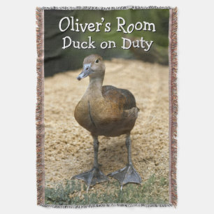 Custom Kids Room Duck on Duty Name Design Throw Blanket