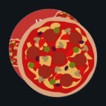 Custom kid's round pizza Birthday party invitation<br><div class="desc">Custom kid's round pizza Birthday party invitations. Fast food theme party invites for childrens Birthday, BBQ, event, reunion, pizzeria, italian restaurant, dinner party, gathering, housewarming, baby shower, graduation, cooking lessons etc. Personalizable text and background colour. Fun pepperoni pizza design in red tomato sauce background colour and whimsical typography template. Personalise...</div>