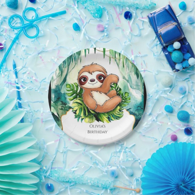 Custom Kids Sloth Birthday Paper Plate (Party)