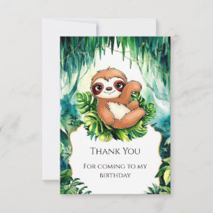 Custom Kids Sloth Birthday Thank You Card