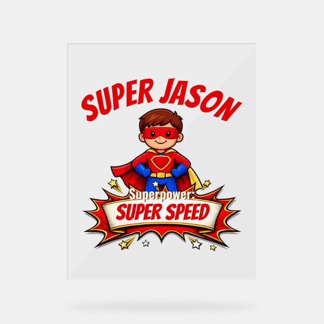 Custom Kids Superhero Name Acrylic Sign (Front)