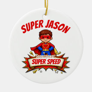 Custom Kids Superhero Name Ceramic Ornament