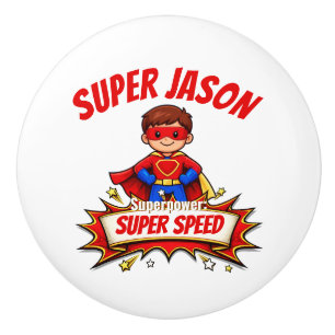 Custom Kids Superhero Name & Superpower Ceramic Knob