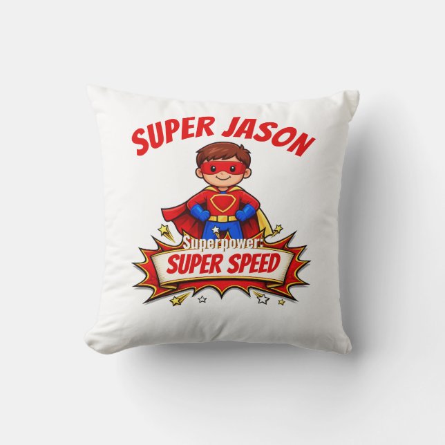 Custom Kids Superhero Name & Superpower Cushion (Front)
