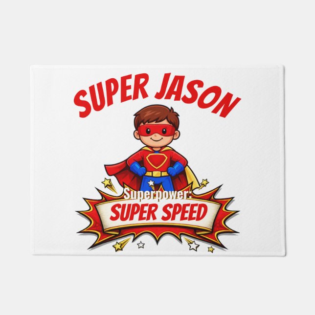 Custom Kids Superhero Name & Superpower Doormat (Front)