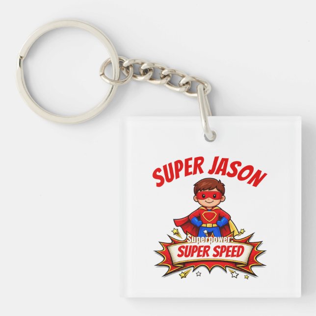 Custom Kids Superhero Name & Superpower Key Ring (Front)