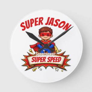 Custom Kids Superhero Name & Superpower Round Clock