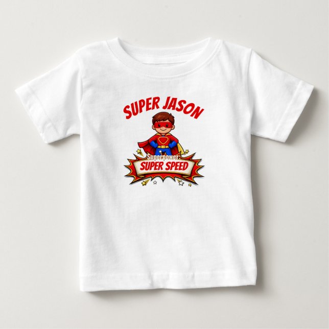 Custom Kids Superhero Name & Superpower T-Shirt (Front)
