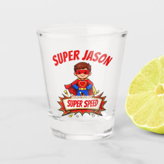 Custom Kids Superhero NameCustom-Cut Vinyl Sticker Shot Glass