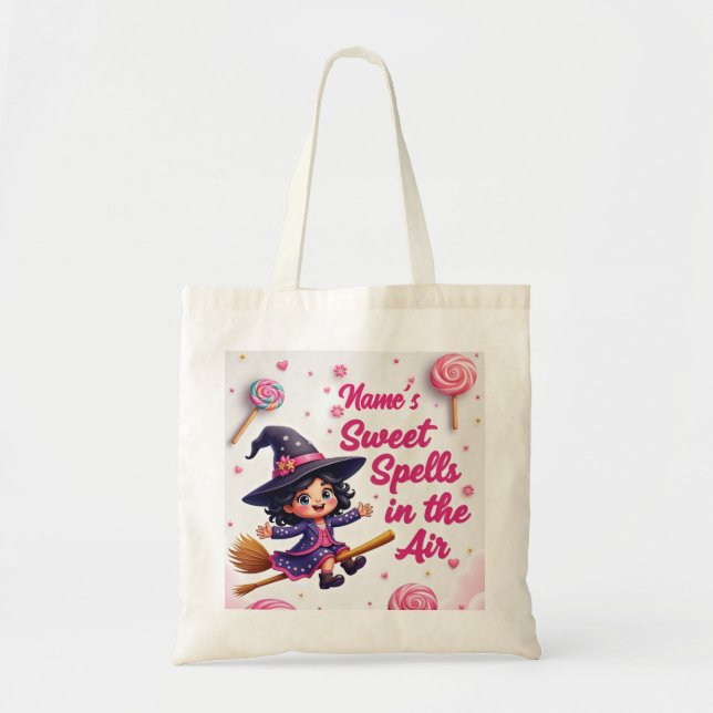Custom Kids Trick-or-Treat Bag with Cartoon Witch  (Front)