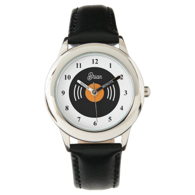 Custom kid's watch with vinyl music record dial (Front)