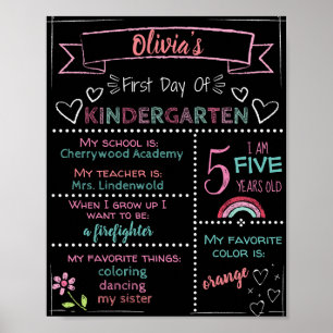 Custom Kindergarten First Day Chalkboard Sign