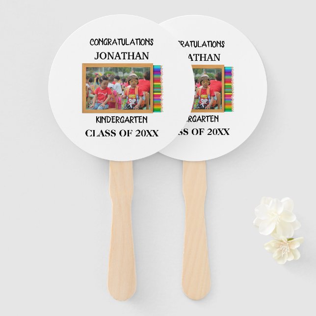 Custom kindergarten graduate chalkboard photo hand fan (Front and Back)
