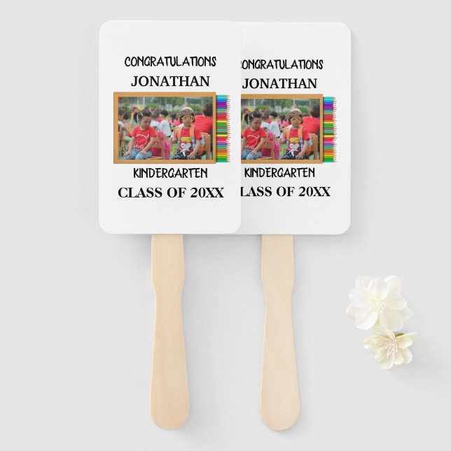 Custom kindergarten graduate chalkboard photo hand fan (Front and Back)