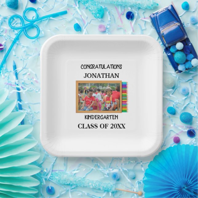 Custom kindergarten graduate chalkboard photo paper plate (Party)