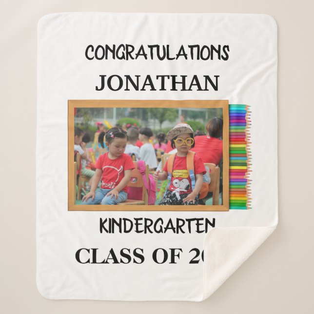 Custom kindergarten graduate chalkboard photo sherpa blanket (Front)