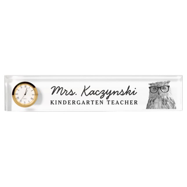 Custom kindergarten school teacher cute owl clock nameplate (Front)