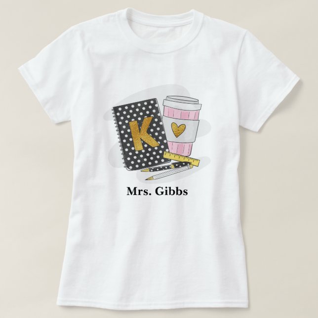Custom Kindergarten Teacher Black Notebook Coffee T-Shirt (Design Front)