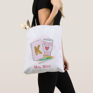 Custom Kindergarten Teacher Pink Book Coffee Tote Bag
