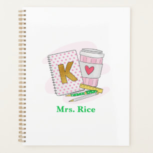 Custom Kindergarten Teacher Pink Dot Book Coffee Planner