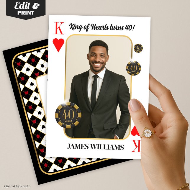 Custom King of Hearts Birthday Invite, Casino Invitation (Custom King of Hearts Birthday Invite with Photo, Casino Invitation )
