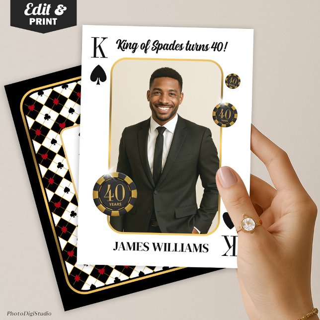 Custom King of Spades Birthday Invite, Casino Invitation (Custom King of Spades Birthday Invite with Photo, Casino Invitation)