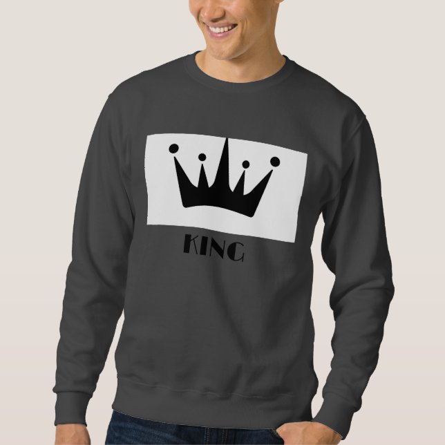 Custom King Text Black Crown Image Basic Dark Grey Sweatshirt (Front)