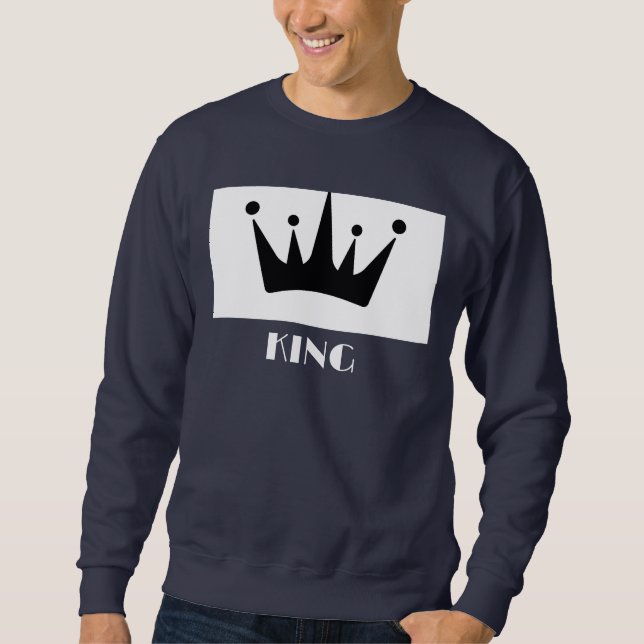 Custom King Text Black Crown Image Basic Navy Blue Sweatshirt (Front)