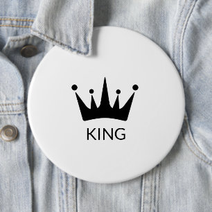 Custom King Text Black Crown Shape Round Button