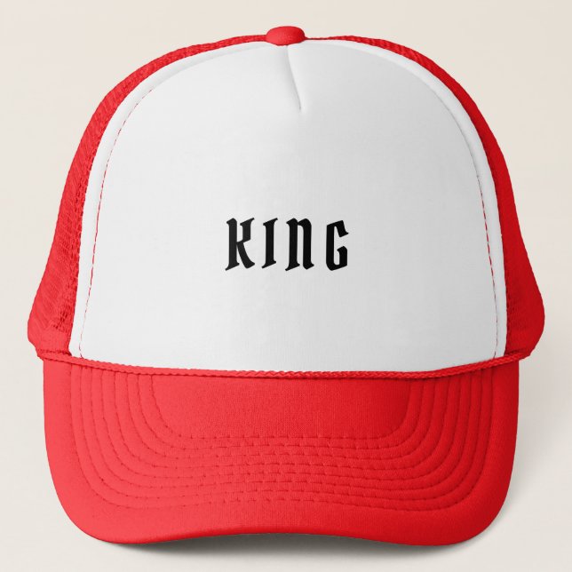 Custom King text name White and Red Colour Caps Ha (Front)
