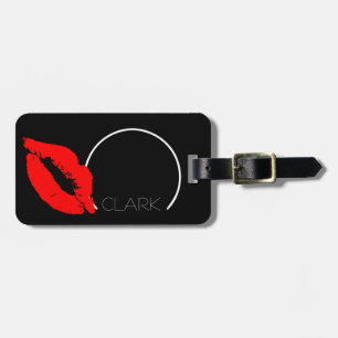 Custom Kiss Lips Black Red Lipstick Clark Monogram Luggage Tag