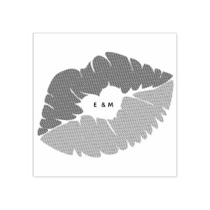 Custom KISS Lips Love - add initials Rubber Stamp