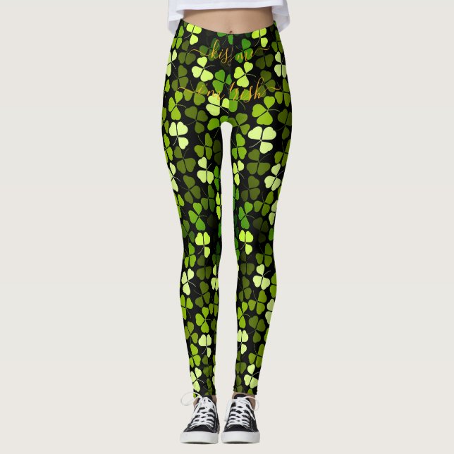 Custom KISS ME Im IRISH St Patrick Shamrock Clover Leggings (Front)
