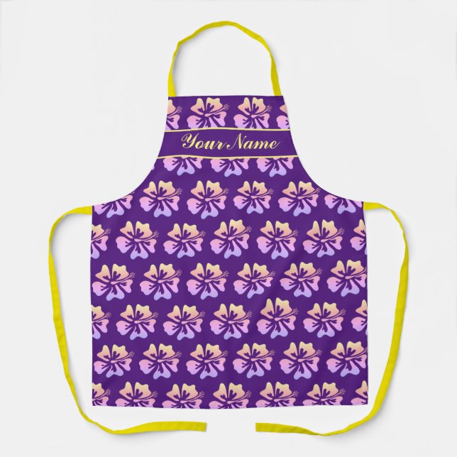 Custom kitchen apron with purple flower print (Front)
