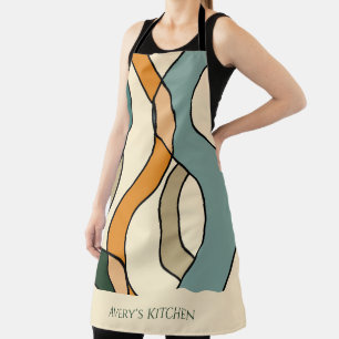 Custom Kitchen Name Boho Abstract Mid Century Gift Apron