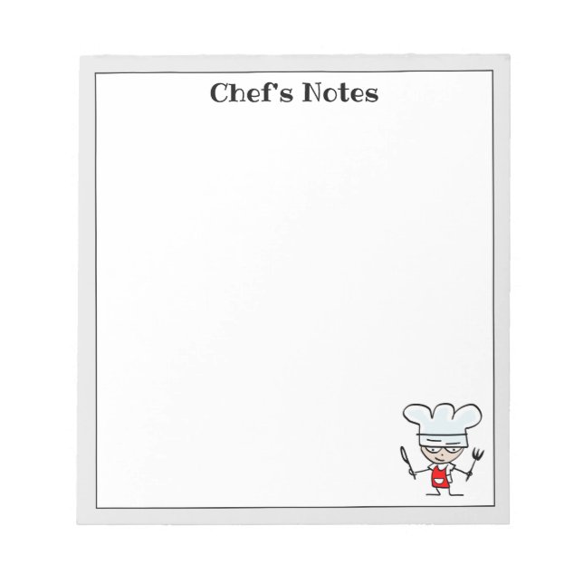 Custom kitchen notepads with cute chef cartoon (Front)