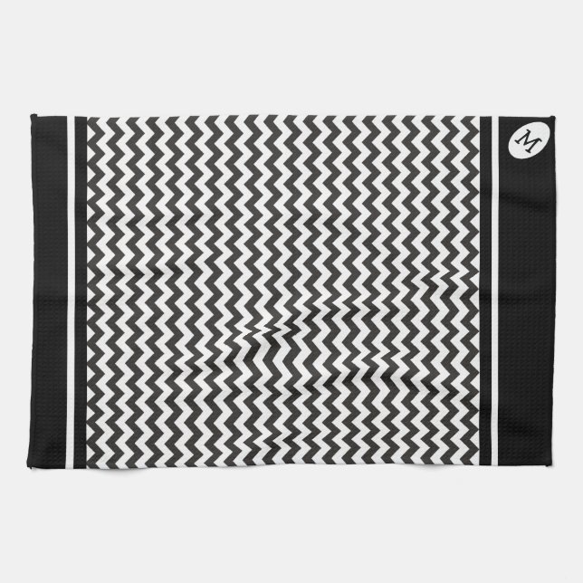 Custom Kitchen Towel, Black and White Chevrons Tea Towel (Horizontal)
