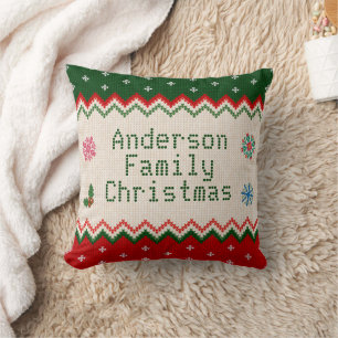 Custom Knitted Sweater Design Family Christmas Cushion