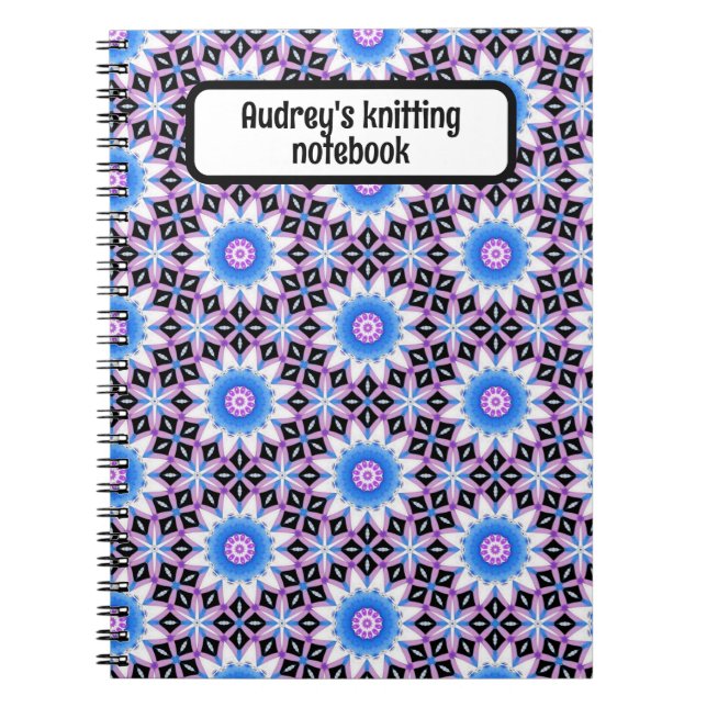 Custom knitting notebook - blue and purple design (Front)