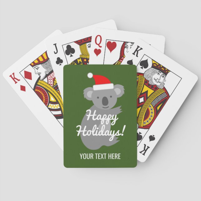 Custom koala bear Santa Claus Christmas Holiday Playing Cards (Back)