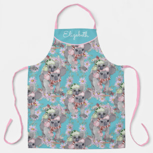 Custom Koala Christmas Botanical Vintage Blue Apron