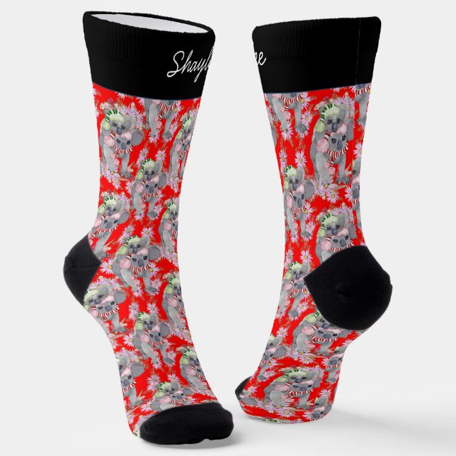 Custom Koala Family Red Christmas  Socks (Angled)
