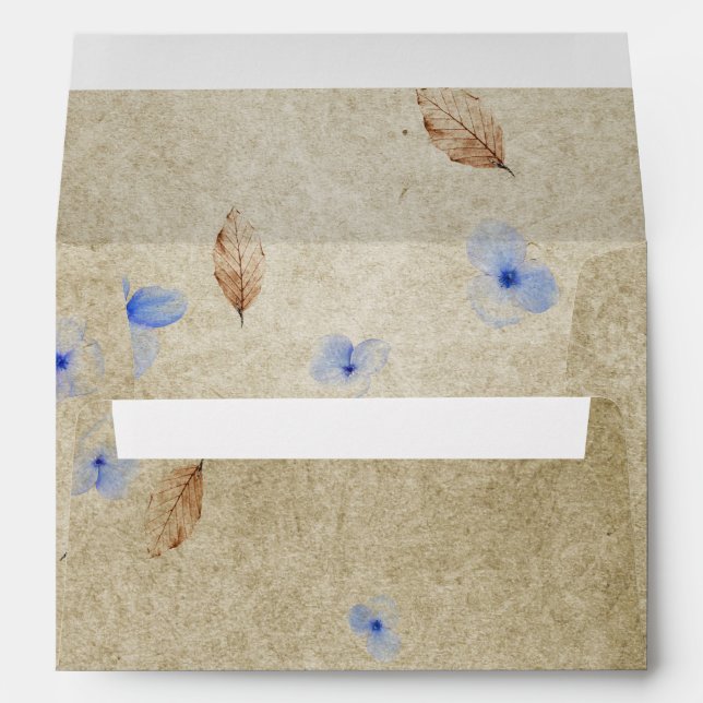 Custom Kraft Pressed Blue Flowers Design Liner Envelope (Back (Bottom))