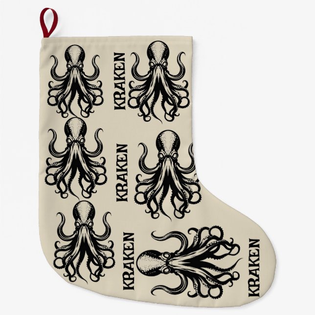 Custom Kraken Octopus Squid Name Personalised Large Christmas Stocking (Front)