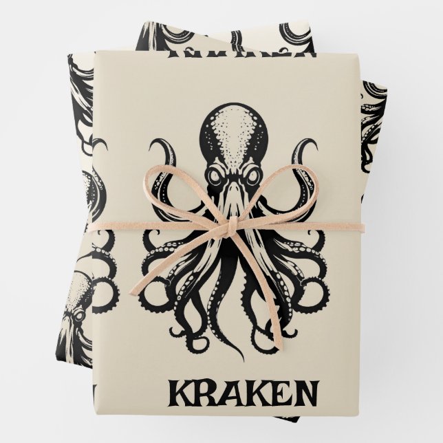 Custom Kraken Octopus Squid Name Personalised Wrapping Paper Sheet (In situ)
