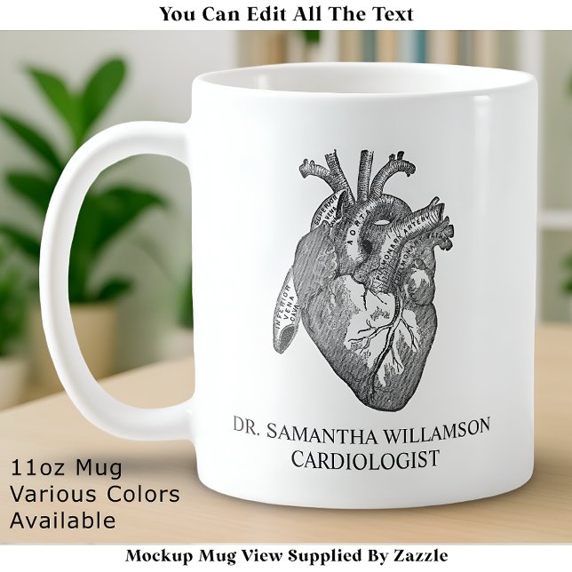 Custom Labelled Vintage Anatomical Heart, Black Coffee Mug (Creator Uploaded)