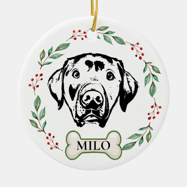 Custom Labrador Dog Personalised Hand Drawing Ceramic Ornament (Front)
