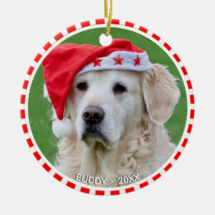 Custom Labrador Dog Photo with Red & White Frame Ceramic Ornament
